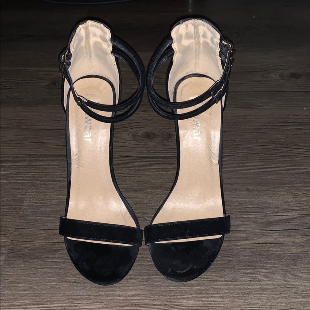 Black suede double strap high heel